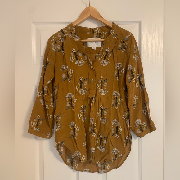 Amour Vert Amy Floral Mustard Blouse, medium, REPAIRED - Picture 1 of 9
